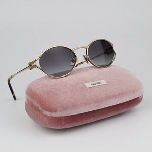 NEW Miu Miu MU52YS ZVN5D1 Pale Gold Grey Gradient Oval Unisex Sunglasses